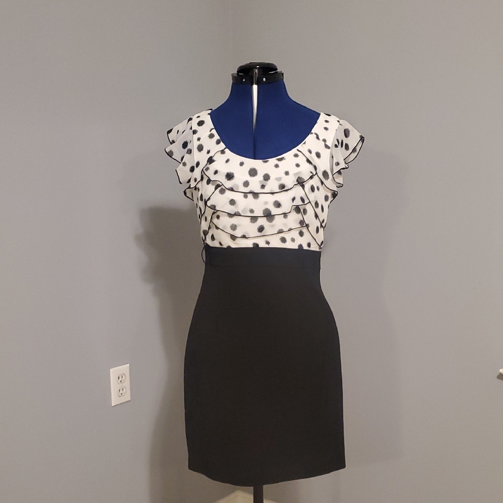 by & by Black and White Ruffle Mini Dress
